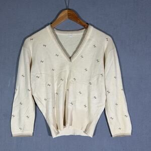 Vtg 1950s Pringle Scotland Cashmere Sweater Hand Inlaid Intarsia Cream Copland
